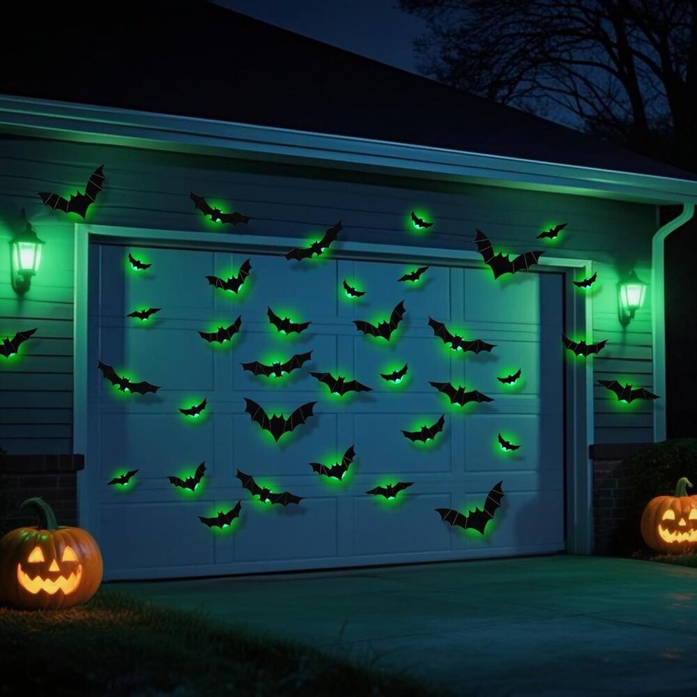 36 Pack Bats Halloween Decorations- Light Up Bat Wall Stickers with Green LED, 3 - Picture 4 of 7
